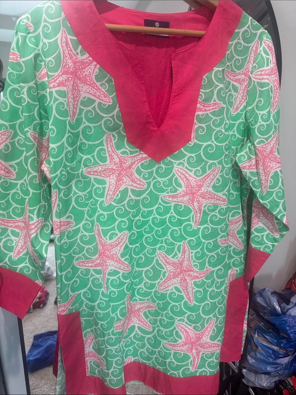 Simply Southern Green Tunic with Pink Starfish Trim